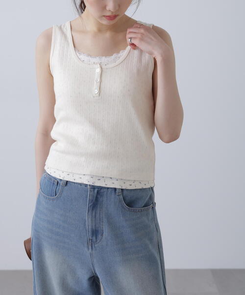FREE'S MART（フリーズマート）の「針抜きテレコレイヤードタンクトップ（Tシャツ/カットソー・レディース・ホワイト/ネイビー/グレー・FREE）」の12枚目の写真