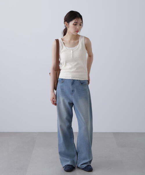 FREE'S MART（フリーズマート）の「針抜きテレコレイヤードタンクトップ（Tシャツ/カットソー・レディース・ホワイト/ネイビー/グレー・FREE）」の14枚目の写真