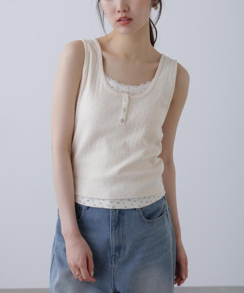 FREE'S MART（フリーズマート）の「針抜きテレコレイヤードタンクトップ（Tシャツ/カットソー・レディース・ホワイト/ネイビー/グレー・FREE）」の16枚目の写真