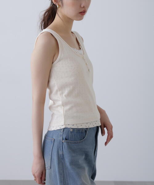 FREE'S MART（フリーズマート）の「針抜きテレコレイヤードタンクトップ（Tシャツ/カットソー・レディース・ホワイト/ネイビー/グレー・FREE）」の17枚目の写真