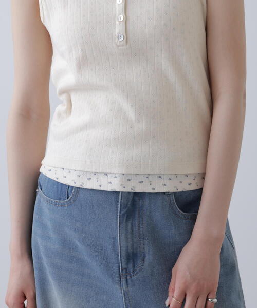 FREE'S MART（フリーズマート）の「針抜きテレコレイヤードタンクトップ（Tシャツ/カットソー・レディース・ホワイト/ネイビー/グレー・FREE）」の21枚目の写真