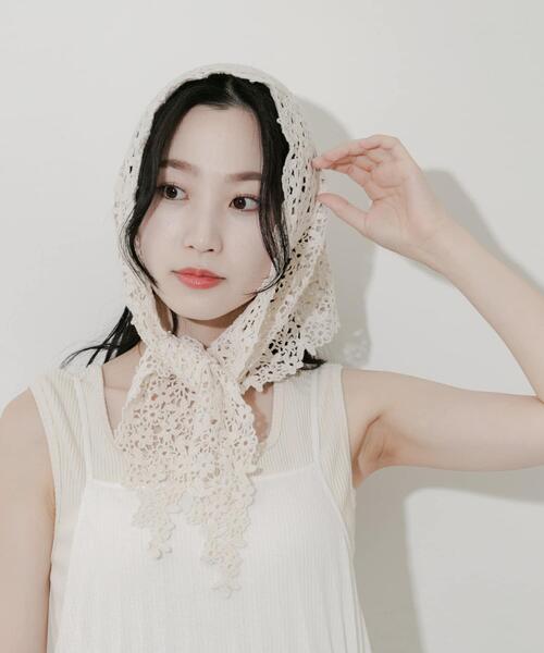 SMELLY（スメリー）の「クロシェスカーフ（バンダナ/スカーフ・レディース・アイボリー/ブラック・-）」の11枚目の写真