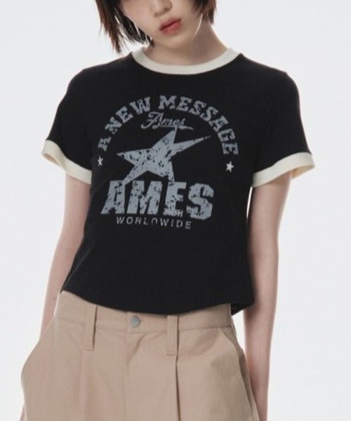 AMESWORLDWIDE（アメスワールドワイド）の「【UNISEX】AMES WORLDWIDE ／ビンテージスターT（Tシャツ/カットソー・レディース・ブラック/クリーム/グレー・SMALL/MEDIUM）」の2枚目の写真