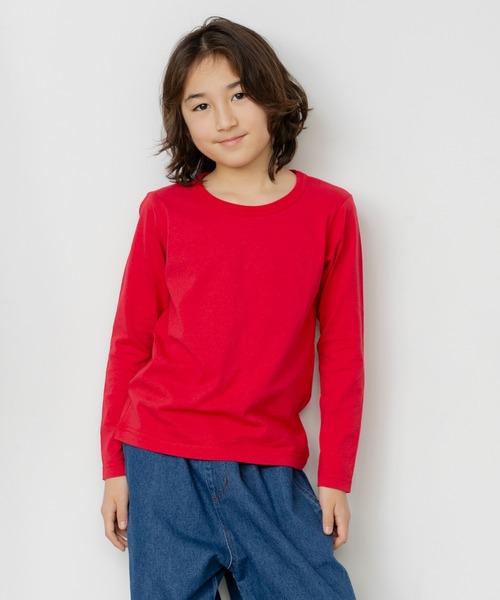 chil2（チルツー）の「綿100% 無地 長袖Tシャツ（Tシャツ/カットソー・キッズ・ホワイト/ブラウン/グリーン/レッド/ワインレッド/ベージュ/オートミール/ミント/ネイビー/ラベンダー/イエロー/オレンジ/ブラック/カーキ/サックスブルー/スモークピンク/グレー/チャコールグレー/クリーム/ブルー・80ｃｍ/90cm/100cm/110cm/120cm/130cm/140cm/150cm/160cm）」の18枚目の写真