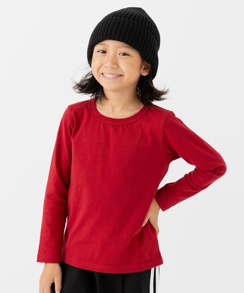 chil2（チルツー）の「綿100% 無地 長袖Tシャツ（Tシャツ/カットソー・キッズ・ホワイト/ブラウン/グリーン/レッド/ワインレッド/ベージュ/オートミール/ミント/ネイビー/ラベンダー/イエロー/オレンジ/ブラック/カーキ/サックスブルー/スモークピンク/グレー/チャコールグレー/クリーム/ブルー・80ｃｍ/90cm/100cm/110cm/120cm/130cm/140cm/150cm/160cm）」の19枚目の写真