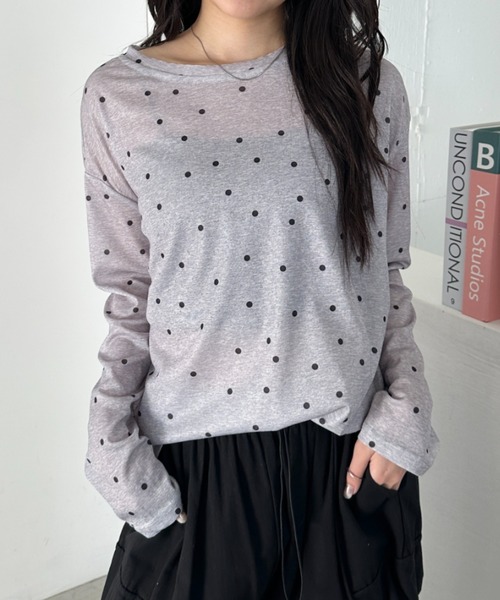 CLEA(クレア)の「ドットプリント長袖トップス(Tシャツ/カットソー・レディース・グレー/ブラック/ホワイト・FREE)」の15枚目の写真