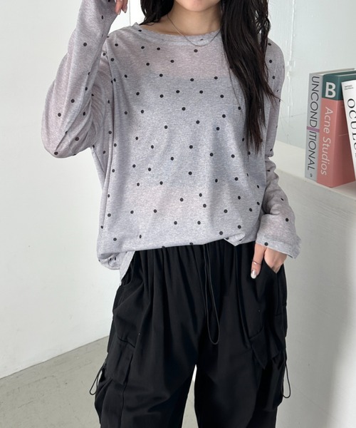 CLEA(クレア)の「ドットプリント長袖トップス(Tシャツ/カットソー・レディース・グレー/ブラック/ホワイト・FREE)」の17枚目の写真