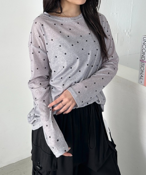CLEA(クレア)の「ドットプリント長袖トップス(Tシャツ/カットソー・レディース・グレー/ブラック/ホワイト・FREE)」の16枚目の写真