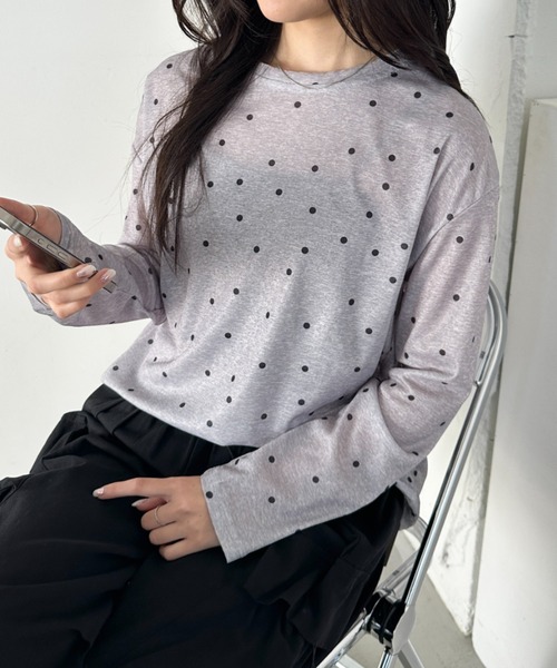 CLEA(クレア)の「ドットプリント長袖トップス(Tシャツ/カットソー・レディース・グレー/ブラック/ホワイト・FREE)」の18枚目の写真