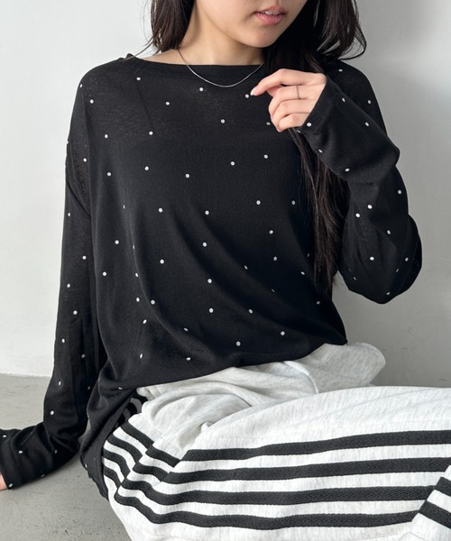 CLEA(クレア)の「ドットプリント長袖トップス(Tシャツ/カットソー・レディース・グレー/ブラック/ホワイト・FREE)」の14枚目の写真