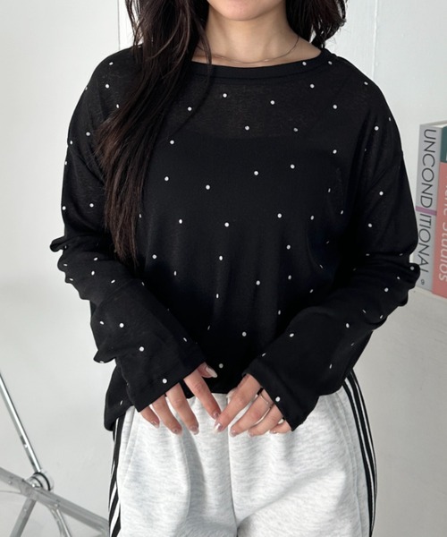 CLEA(クレア)の「ドットプリント長袖トップス(Tシャツ/カットソー・レディース・グレー/ブラック/ホワイト・FREE)」の10枚目の写真