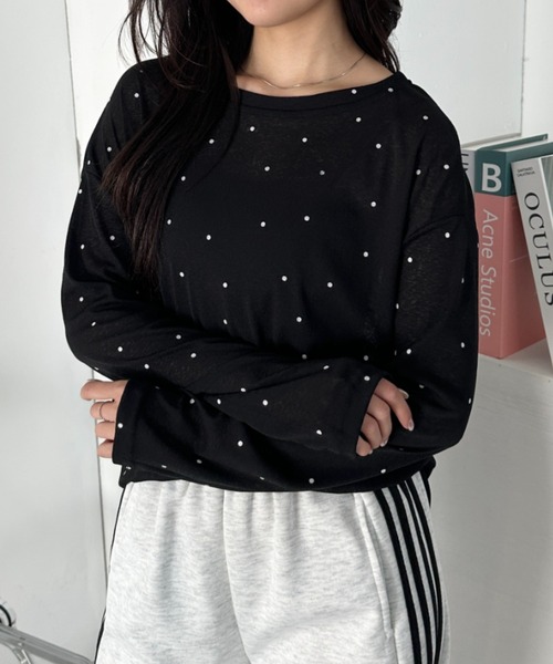 CLEA(クレア)の「ドットプリント長袖トップス(Tシャツ/カットソー・レディース・グレー/ブラック/ホワイト・FREE)」の13枚目の写真
