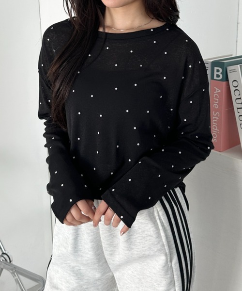 CLEA(クレア)の「ドットプリント長袖トップス(Tシャツ/カットソー・レディース・グレー/ブラック/ホワイト・FREE)」の12枚目の写真
