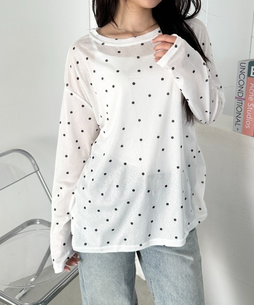 CLEA(クレア)の「ドットプリント長袖トップス(Tシャツ/カットソー・レディース・グレー/ブラック/ホワイト・FREE)」の8枚目の写真
