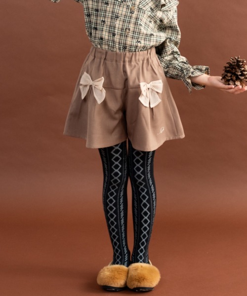 nino(ニノ)の「シフォンリボン付きキュロット(その他パンツ・キッズ・ベージュ/チャコール・140cm/130cm/150cm)」の2枚目の写真