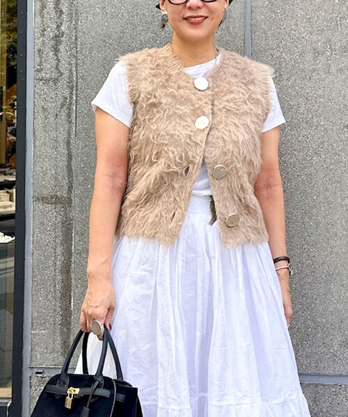 セール】《手洗い可能》ビックボタン起毛ファーベスト（ベスト