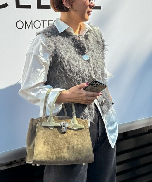 ビックボタン起毛ファーベスト