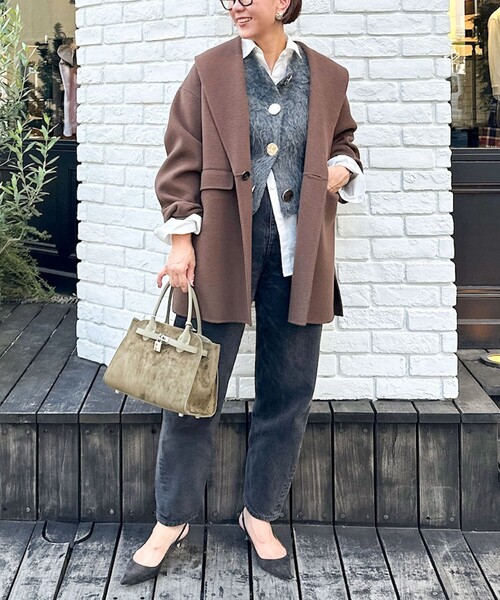 セール】《手洗い可能》ビックボタン起毛ファーベスト（ベスト