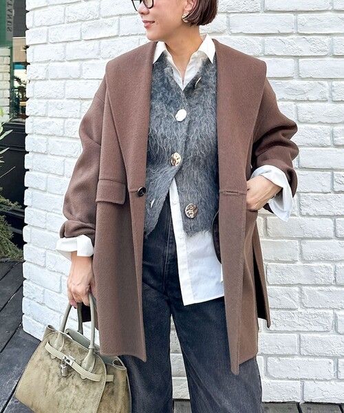 NOLLEY’S Sophi（ノーリーズソフィ）の「《手洗い可能》ビックボタン起毛ファーベスト（ベスト・レディース・キャメル/チャコールグレー/ダークネイビー・38）」の8枚目の写真