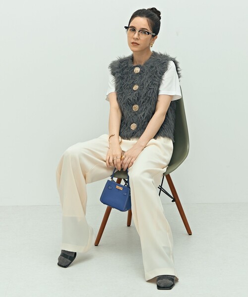 セール】《手洗い可能》ビックボタン起毛ファーベスト（ベスト