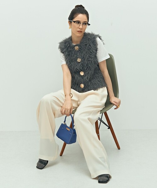 セール】《手洗い可能》ビックボタン起毛ファーベスト（ベスト