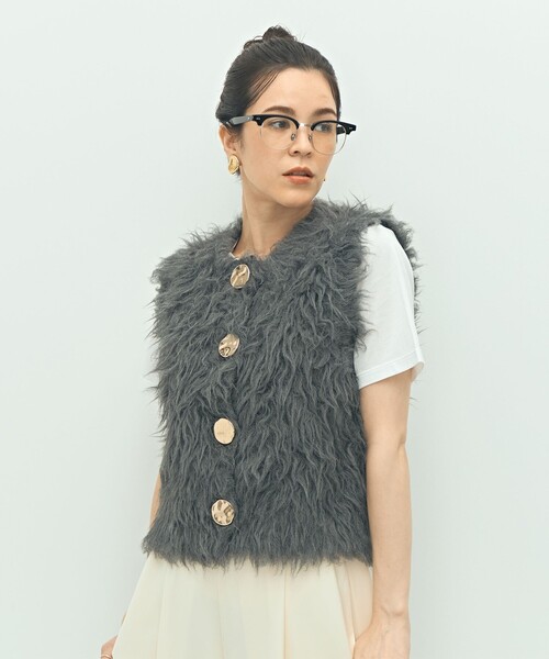 ❤︎ NOLLEY'S sophi❤︎ ビックボタン起毛ファーベスト セール】《手洗い可能》ビックボタン起毛ファーベスト（ベスト