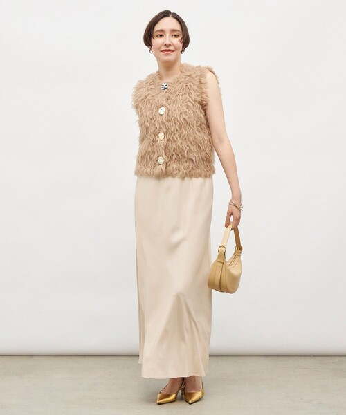 セール】《手洗い可能》ビックボタン起毛ファーベスト（ベスト