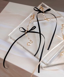 WILLSELECTION | ロングリボンラインストーンイヤリング(イヤリング)