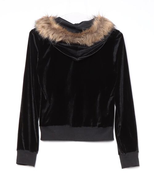 セール】【Y2Kガーリー】ファー付きベルベットクロップドパーカー