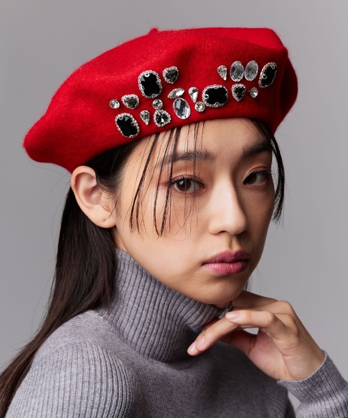 セール】ビジューベレー帽 カラーベレー帽（ハンチング/ベレー帽