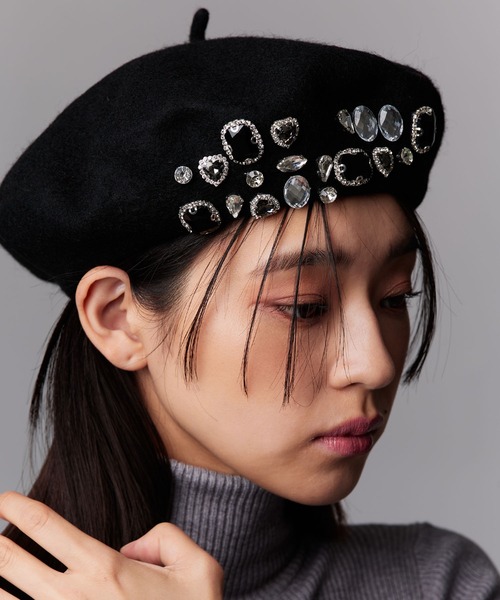 セール】ビジューベレー帽 カラーベレー帽（ハンチング/ベレー帽