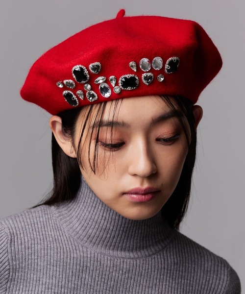 セール】ビジューベレー帽 カラーベレー帽（ハンチング/ベレー帽