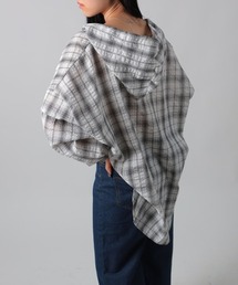 フード付きチェック柄オーバーサイズシャツ