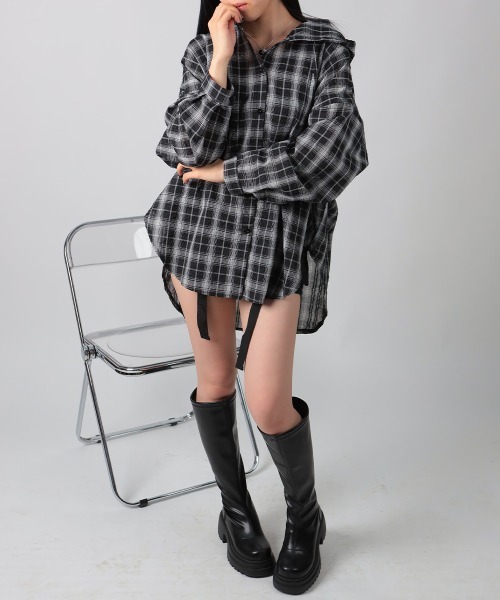 VIVID LADY(ビビッドレディー)の「フード付きチェック柄オーバーサイズシャツ(シャツ/ブラウス・レディース・アイボリー/ブラック・FREE)」の22枚目の写真