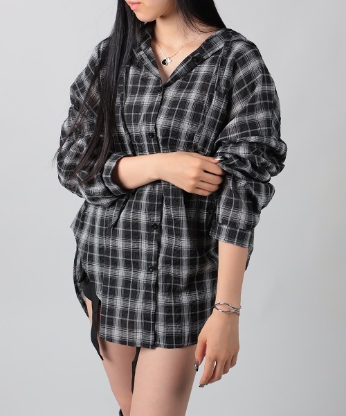 VIVID LADY(ビビッドレディー)の「フード付きチェック柄オーバーサイズシャツ(シャツ/ブラウス・レディース・アイボリー/ブラック・FREE)」の19枚目の写真