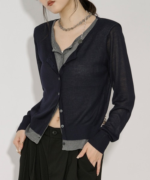 （未使用）Sheer Cardigan シアーカーディガン bi-color sheer cardigan レイヤードシアーニットカーディガン