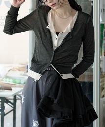 Ezick | bi-color sheer cardigan レイヤードシアーニットカーディガン(カーディガン/ボレロ)