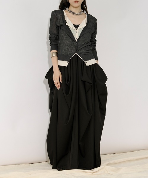 bi-color sheer cardigan レイヤードシアーニットカーディガン