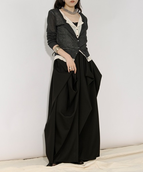 bi-color sheer cardigan レイヤードシアーニットカーディガン