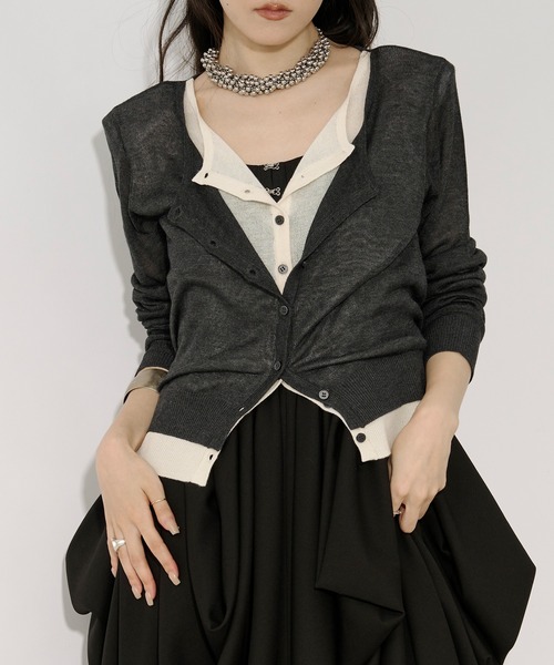 Ezick（エジック）の「bi-color sheer cardigan レイヤードシアーニットカーディガン（カーディガン/ボレロ・レディース・ネイビー/チャコールグレー・FREE）」の22枚目の写真