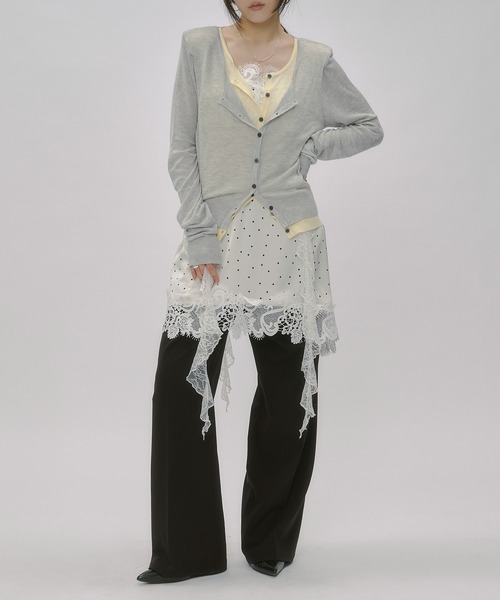 Ezick(エジック)の「bi-color sheer cardigan レイヤードシアーニットカーディガン(カーディガン/ボレロ・レディース・ネイビー/チャコールグレー/ブラック/ライトグレー・FREE)」の12枚目の写真