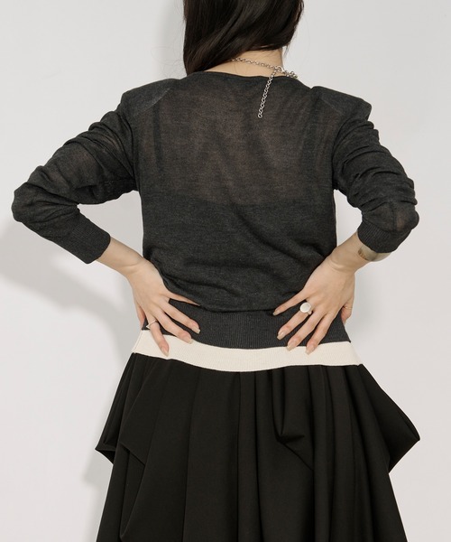 Ezick（エジック）の「bi-color sheer cardigan レイヤードシアーニットカーディガン（カーディガン/ボレロ・レディース・ネイビー/チャコールグレー・FREE）」の13枚目の写真