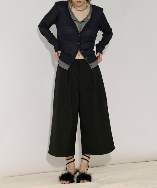 bi-color sheer cardigan レイヤードシアーニットカーディガン