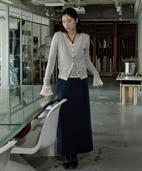 セール】bi-color sheer cardigan レイヤードシアーニットカーディガン