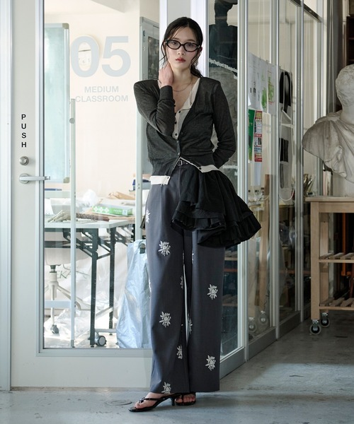 bi-color sheer cardigan レイヤードシアーニットカーディガン