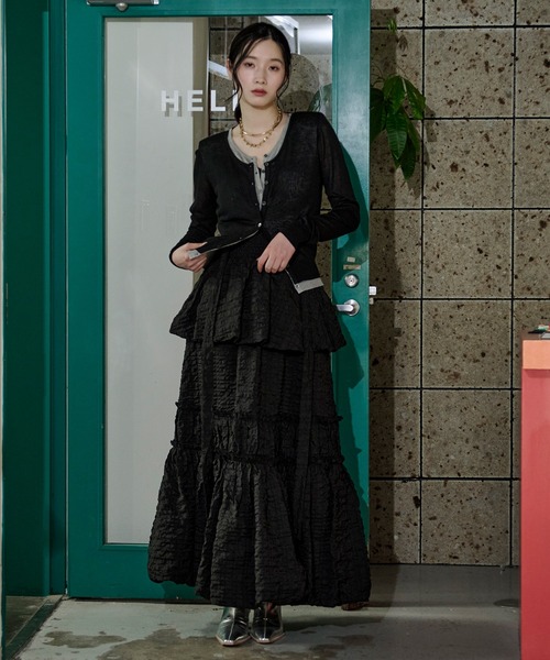セール】bi-color sheer cardigan レイヤードシアーニットカーディガン