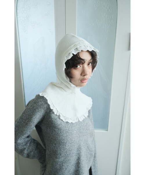 FEKETE(フェケテ)の「cotton lace frill balaclava / コットンレースフリルバラクラバ(ニットキャップ/ビーニー・レディース・ライトイエロー/グレー/アイボリー・FREE)」の6枚目の写真