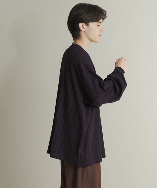 SENSE OF PLACE by URBAN RESEARCH（センスオブプレイスバイアーバンリサーチ）の「ライトワッフルクルーネックロングTシャツ（Tシャツ/カットソー・メンズ・パープル/カーキ/チャコールグレー・LARGE/MEDIUM）」の3枚目の写真
