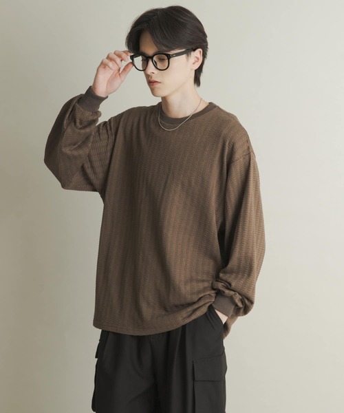 SENSE OF PLACE by URBAN RESEARCH（センスオブプレイスバイアーバンリサーチ）の「ライトワッフルクルーネックロングTシャツ（Tシャツ/カットソー・メンズ・パープル/カーキ/チャコールグレー・LARGE/MEDIUM）」の2枚目の写真
