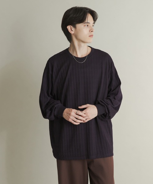 SENSE OF PLACE by URBAN RESEARCH（センスオブプレイスバイアーバンリサーチ）の「ライトワッフルクルーネックロングTシャツ（Tシャツ/カットソー・メンズ・パープル/カーキ/チャコールグレー・LARGE/MEDIUM）」の8枚目の写真